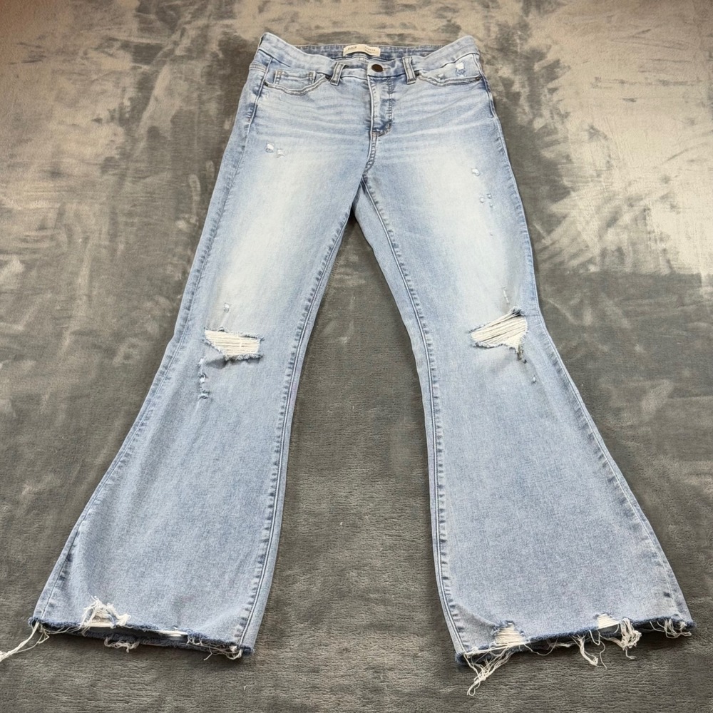 BKE Parker High Rise Flare Jeans Womens 27x34 Light Wash Distressed Raw Hem